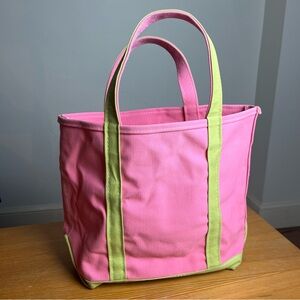 Rare Vintage 90s LL Bean medium Boat & Tote Bag Pink & Green Canvas Cottage core